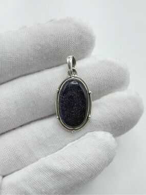 Oval Blue Goldstone .925 Sterling Silver Pendant